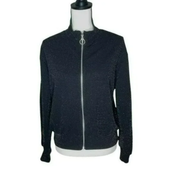 Wild Fable Black Zip Long Sleeves Shimmer Casual Lightweight Sweater Size M - Picture 13 of 13